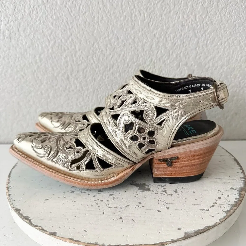 Lane Robin Slingback Mule Gold Cowboy Boots Womens 7 Cowgirl Western Short Ankle